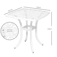 Outsunny Cast Aluminium Bistro Table, Outdoor Square Side Table with Umbrella Hole, Garden Table for Balcony, White - 3