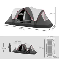 Outsunny Camping Tent for 6-8 Man with 2000mm Waterproof Rainfly and Carry Bag for Fishing Hiking Festival, Grey - 3