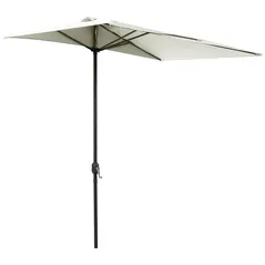 Outsunny Balcony Half Parasol Semi Round Umbrella Patio Crank Handle (2.3 m, Beige)- NO BASE INCLUDED - 1