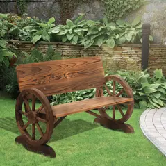Outsunny Fir Wood 2-Seater Outdoor Garden Wagon Wheel Bench - 2
