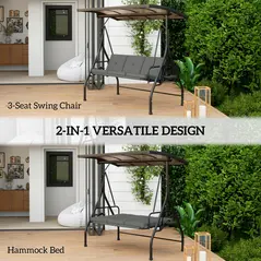 Outsunny Convertible Three-Seater Swing Bench Bed - Dark Grey - 4