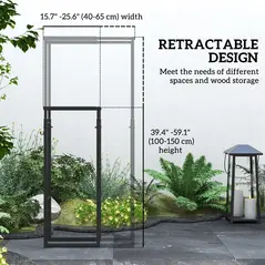 Outsunny Firewood Log Rack Set of 2, Retractable Metal Wood Store Holder, Indoor Outdoor Fireplace Log Storage Shelf with Hooks, 65 x 25 x 150 cm, Black - 4