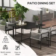 Outsunny Five-Piece Metal Dining Set, with Folding Back Chairs, Light Grey - 6