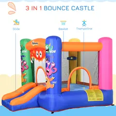 Outsunny Bouncy Castle Inflatable Basket Trampoline Slide Monster Design 180 x 250 x 175 (CM) - 4
