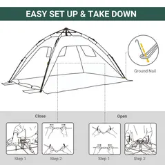 Outsunny Beach Tent for 1-2 Person Pop-up Design with 2 Mesh Windows & 2 Doors Dark Green - 4