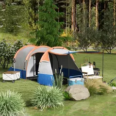 Outsunny Camping Tent, Large Tunnel Tent with Bedroom and Living Area, 2000mm Waterproof, Portable with Bag for 2-3 Man, Orange - 2
