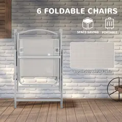 Outsunny Eight-Piece Garden Dining Set, with Chairs, Table and Parasol - Grey - 5