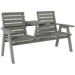 Outsunny Fir Wood Convertible 2 to 3 Seater Outdoor Garden Bench Grey - 1
