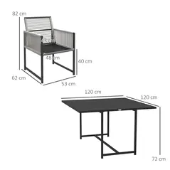 Outsunny Five-Piece Metal Dining Set, with Folding Back Chairs, Light Grey - 3