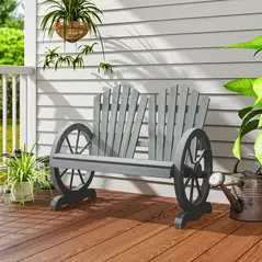 Outsunny Fir Wood Love Seats with Wheel-Shaped Armrests, Large Load-Bearing Chair, Grey - 9