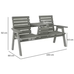 Outsunny Fir Wood Convertible 2 to 3 Seater Outdoor Garden Bench Grey - 3
