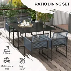 Outsunny Five-Piece Metal Dining Set, with Folding Back Chairs, Dark Grey - 6