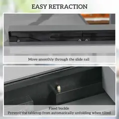 Outsunny Extending Garden Table, Outdoor Dining Table with Aluminium Frame and Tempered Glass Tabletop, 80/160 x 80 x 75 cm, Black and Clear - 5