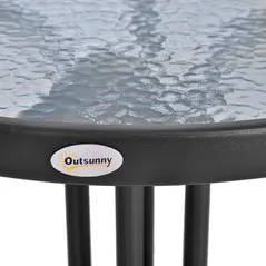 Outsunny Bistro Coffee Table Outdoor Tempered Glass Top Table Garden Round Dining Table - 60cm Diameter - 8