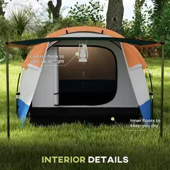Outsunny Camping Tent, Large Tunnel Tent with Bedroom and Living Area, 2000mm Waterproof, Portable with Bag for 2-3 Man, Orange - 6