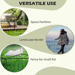 Outsunny Decorative Garden Fencing, 8PCs Outdoor Picket Fence Panels, Rustproof Metal Wire Landscape Flower Bed Border Edging Animal Barrier, Black - 6
