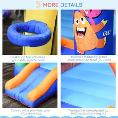 Outsunny Bouncy Castle Inflatable Basket Trampoline Slide Monster Design 180 x 250 x 175 (CM) - 8