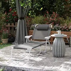 Outsunny Foldable Lounge Chair with 4-Level Adjustable Backrest & Headrest - Charcoal Grey - 2