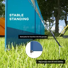 Outsunny Camping Windbreaker with Clear Windows, Carry Bag and Steel Poles, for Beach Caravan Campervan, 725 x 140cm, Blue - 5