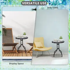 Outsunny Bistro Coffee Table Outdoor Tempered Glass Top Table Garden Round Dining Table - 60cm Diameter - 5