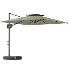 Outsunny Cantilever Parasol with Weighted Base Double Top Garden Parasol Square Hanging Patio Umbrella with Crank Tilt Light Grey - 1