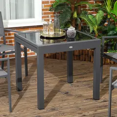 Outsunny Extending Garden Table, Outdoor Dining Table with Aluminium Frame and Tempered Glass Tabletop, 80/160 x 80 x 75 cm, Black - 7