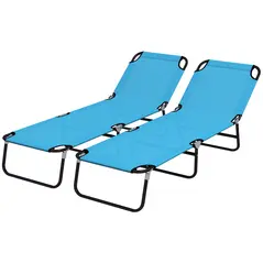Outsunny Foldable Sun Lounger Set of 2 with 5-Position Adjustable Backrest, Outdoor Portable Recliner Chaise Lounge Chair with Breathable Mesh Fabric, Sky Blue - 1