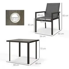 Outsunny Five-Piece Metal Dining Set, with Glass-Top Table - Grey - 3