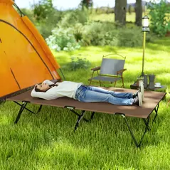 Outsunny Double Camping Cot Bed, with Bag - Khaki - 2