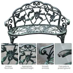 Outsunny Cast Aluminum Garden Bench-Antique Green - 6