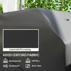 Outsunny BBQ Cover for Rectangular Gas Grill, 600D UPF30+ Oxford Fabric Barbecue Cover for Waterproof Protection Rip-Proof, with Windproof Hook and Loop Fasteners, Vents, 147 x 61 x 122 cm, Black - 4