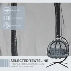 Outsunny Double Hanging Egg Chair 2 Seaters Texteline Swing Hammock Chair with Stand, Cushion and Folding Design, for Indoor and Outdoor, Grey - 4