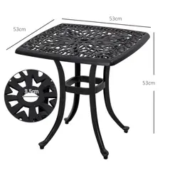 Outsunny Cast Aluminium Bistro Table, Outdoor Square Side Table with Umbrella Hole, Garden Table for Balcony, Bronze Tone - 3