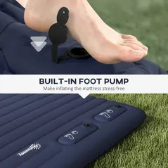 Outsunny Double Inflatable Mattress, with Built-In Pump - Blue - 5