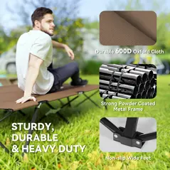 Outsunny Double Camping Cot Bed, with Bag - Khaki - 4