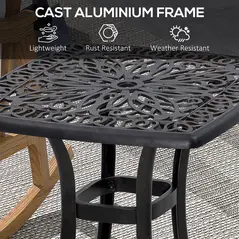 Outsunny Cast Aluminium Bistro Table, Outdoor Square Side Table with Umbrella Hole, Garden Table for Balcony, Bronze Tone - 5