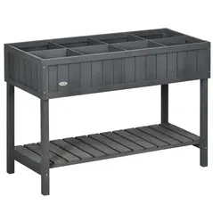 Outsunny Fir Wood Raised Rectangular 8 Compartment Plant Stand Dark Grey - 1
