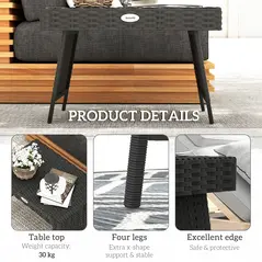 Outsunny Foldable Outdoor Side Table, Rattan Garden Coffee Table with Steel Frame, Space Saving Bistro Garden Furniture for Patio, Balcony, 60 x 41 x 41 cm, Black - 7