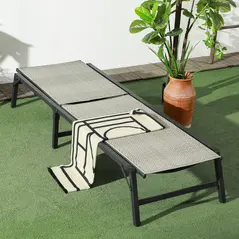 Outsunny Foldable Rattan Sun Lounger with 5-Level Adjust Backrest, Recliner Chair, Mixed Grey - 7