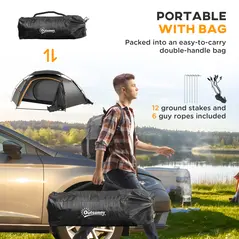 Outsunny Camping Tent with Self Inflatable Mattress, 1 Person Dome Tent with Removable Rainfly and Aluminium Frame, 2000mm Waterproof, Portable with Bags, for Fishing Hiking, Dark Grey/Grey - 7
