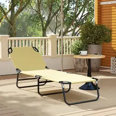 Outsunny Foldable Sun Lounger with 5-Position Adjustable Backrest, Outdoor Portable Recliner Chaise Lounge Chair with Breathable Mesh Fabric, Beige - 8
