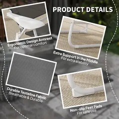 Outsunny Foldable Lounge Chair with 4-Level Adjustable Backrest & Headrest - Charcoal Grey - 5