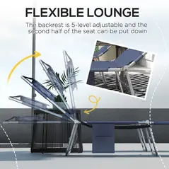 Outsunny Foldable Sun Lounger Set of 2 with Reading Hole, Portable Sun Lounger with 5 Level Adjustable Backrest, Reclining Lounge Chair with Side Pocket, Headrest Pillow, Grey - 4