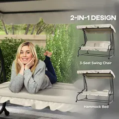 Outsunny Convertible Three-Seater Swing Chair Bed - Cream - 4