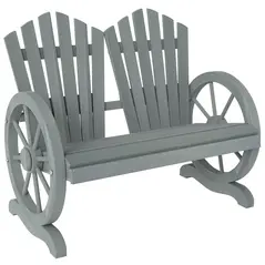 Outsunny Fir Wood Love Seats with Wheel-Shaped Armrests, Large Load-Bearing Chair, Grey - 1