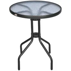 Outsunny Bistro Coffee Table Outdoor Tempered Glass Top Table Garden Round Dining Table - 60cm Diameter - 1