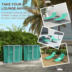 Outsunny Foldable Sun Lounger Set of 2 with Reading Hole, Portable Sun Lounger with 5 Level Adjustable Backrest, Reclining Lounge Chair with Side Pocket, Headrest Pillow, Green - 6