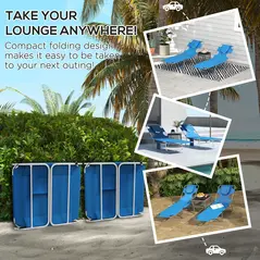 Outsunny Foldable Sun Lounger Set of 2 with Reading Hole, Portable Sun Lounger with 5 Level Adjustable Backrest, Reclining Lounge Chair with Side Pocket, Headrest Pillow, Blue - 6