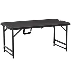 Outsunny Foldable Patio Dining Table for 4, Height Adjustable Outdoor Table for Garden, Lawn, Dark Grey - 1