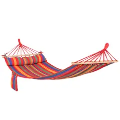 Outsunny Cotton Hammock Soft Portable Swing Sleeping w/ Headrest & Side Pocket Deluxe Swing Chair for Beach, Yard, Bedroom, Patio, Porch, Indoor, Outdoor，270 x 80 cm - 1